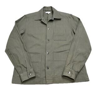 Reiss Men’s Nico Cotton Press Stud Overshirt Small Olive Green 100% Cotton